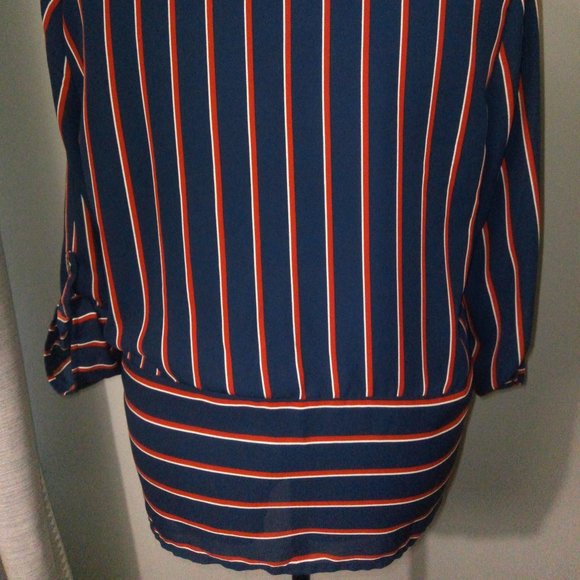 Maurice’s Pinstriped Tie Waist Blouse Sz Large - Picture 4 of 15